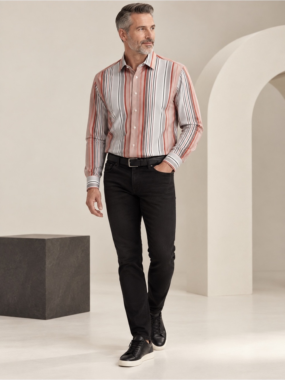 Salvatore Ferragamo Men's Pink Gray Striped Dress Shirt | Cotton | Made in Italy - Picture 12 of 13